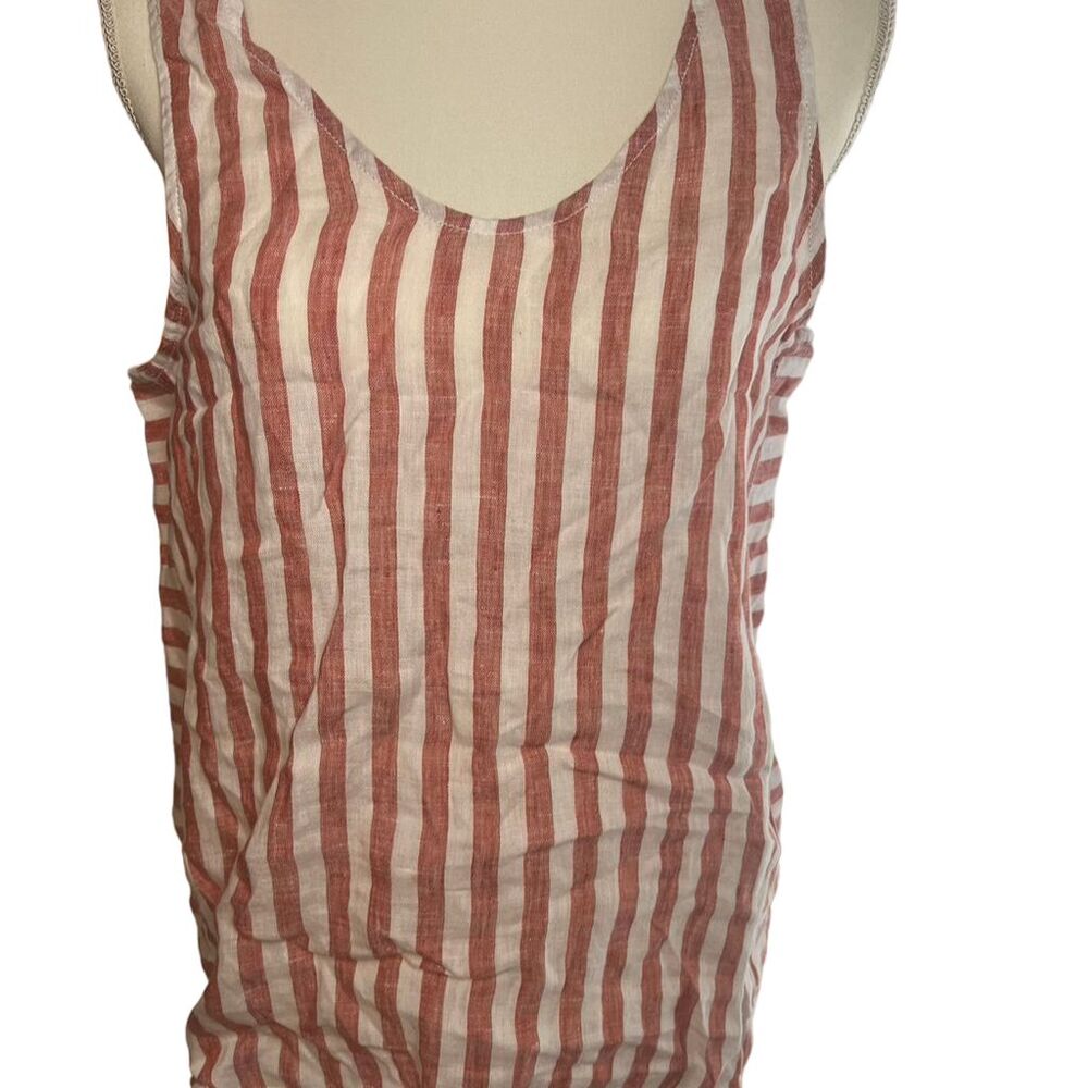 Nicole Miller NY Women's M Red Striped Linen Sleeveless Zip Tank Top